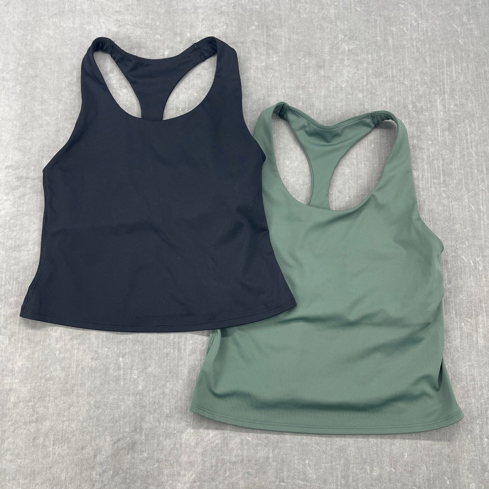 Old Navy Women X-Small Black Green PowerSoft Active Tank Top 2 Pack Built In Bra